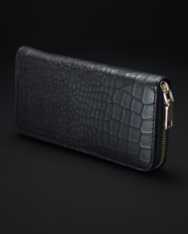 Prisma Faux Croc Skin Wallet In Black - 2